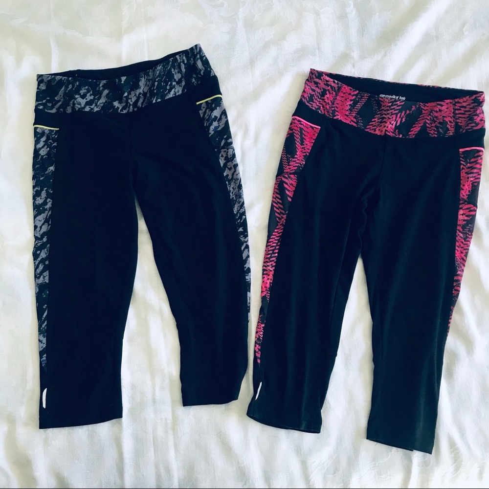2 Marina Tek,Athletic Fitness Yoga Run, Capri, Cropped Pants Black Medium